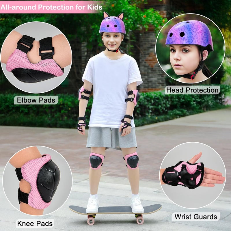 FIODAY Kids Helmet, Bike Helmets for Kids 8-14 with Knee Pads and Elbow Pads Wrist Guards, Adjustable Youth Girls Bike Helmet with DIY Cat Ears Skateboard Helmet for Scooter Skating Cycling - Image 3